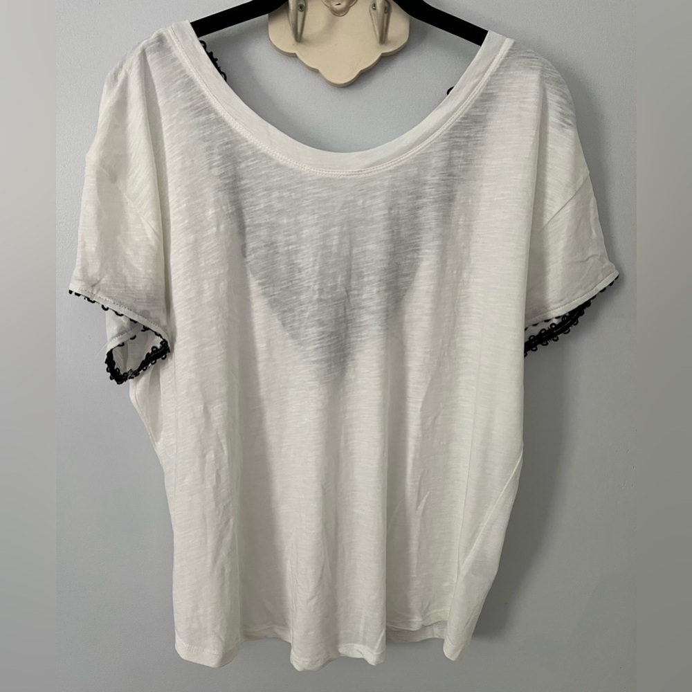 Anthropologie White Tee with Black Accents ~ XL